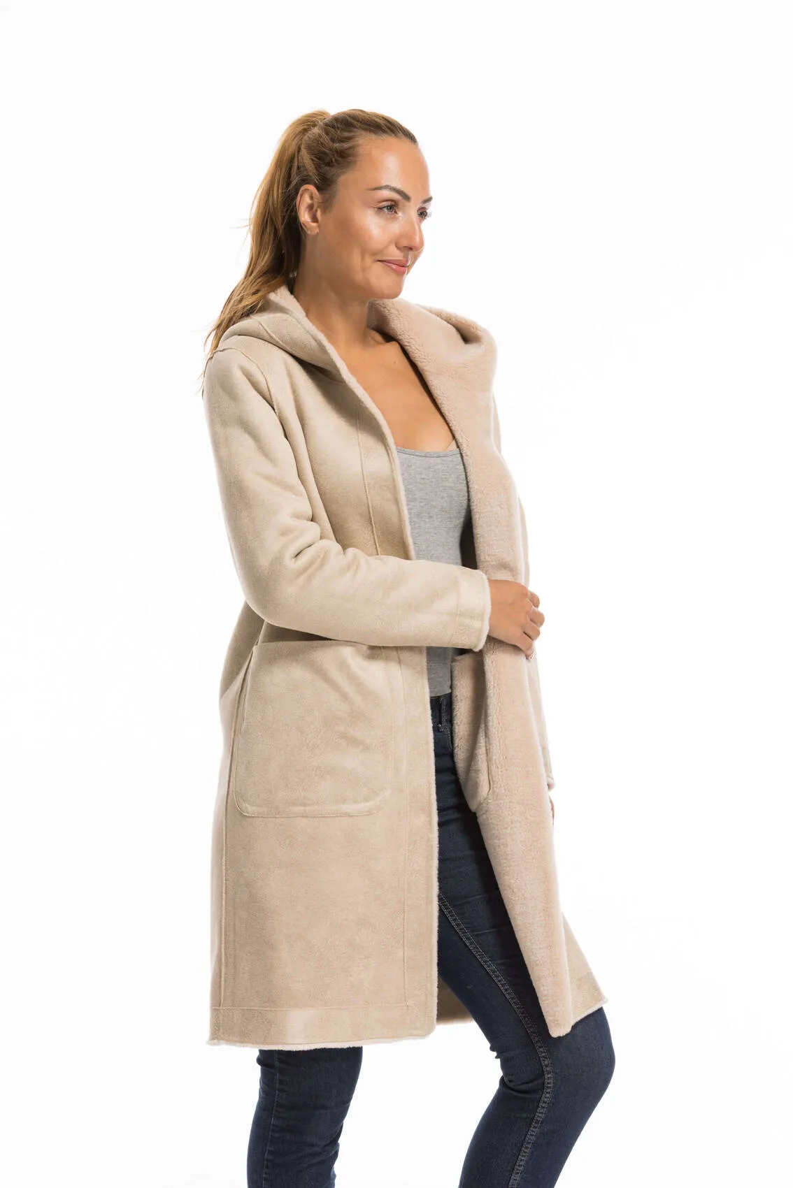 Oakwood coffee coat for women made of wool style 63747 - Google SEO friendly.