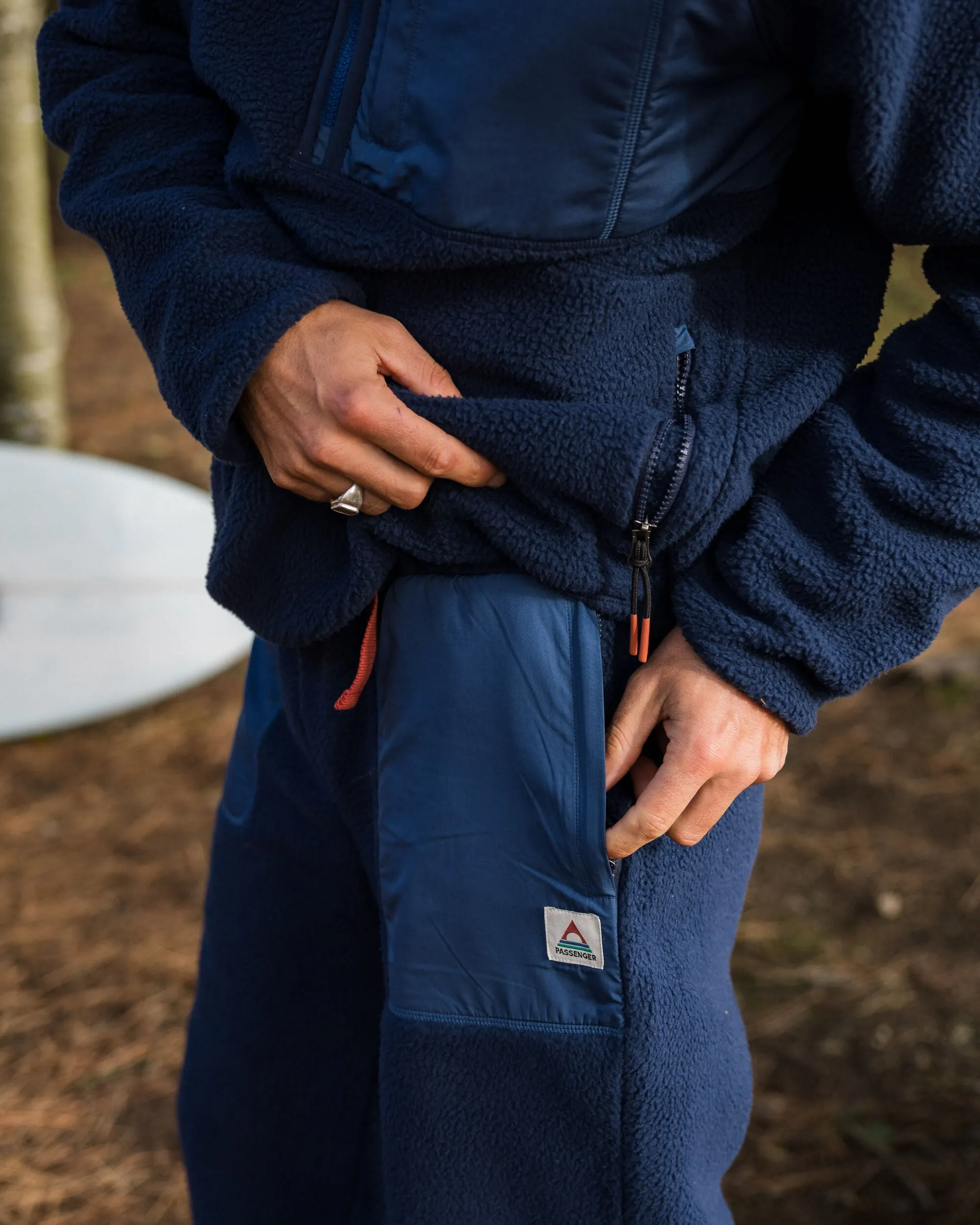 Recycled Sherpa Fleece Joggers in Rich Navy Zips