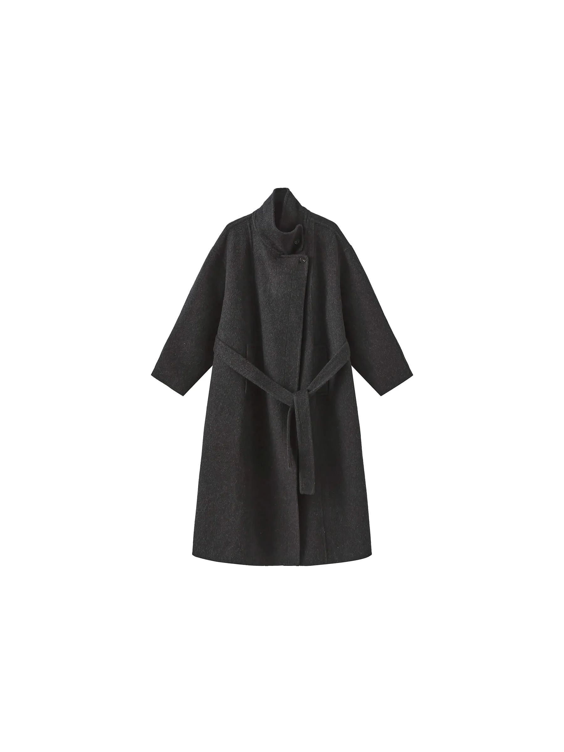 ONE BY CUBIC Double Face Tailored 100% Sheep Wool Coat with Belt