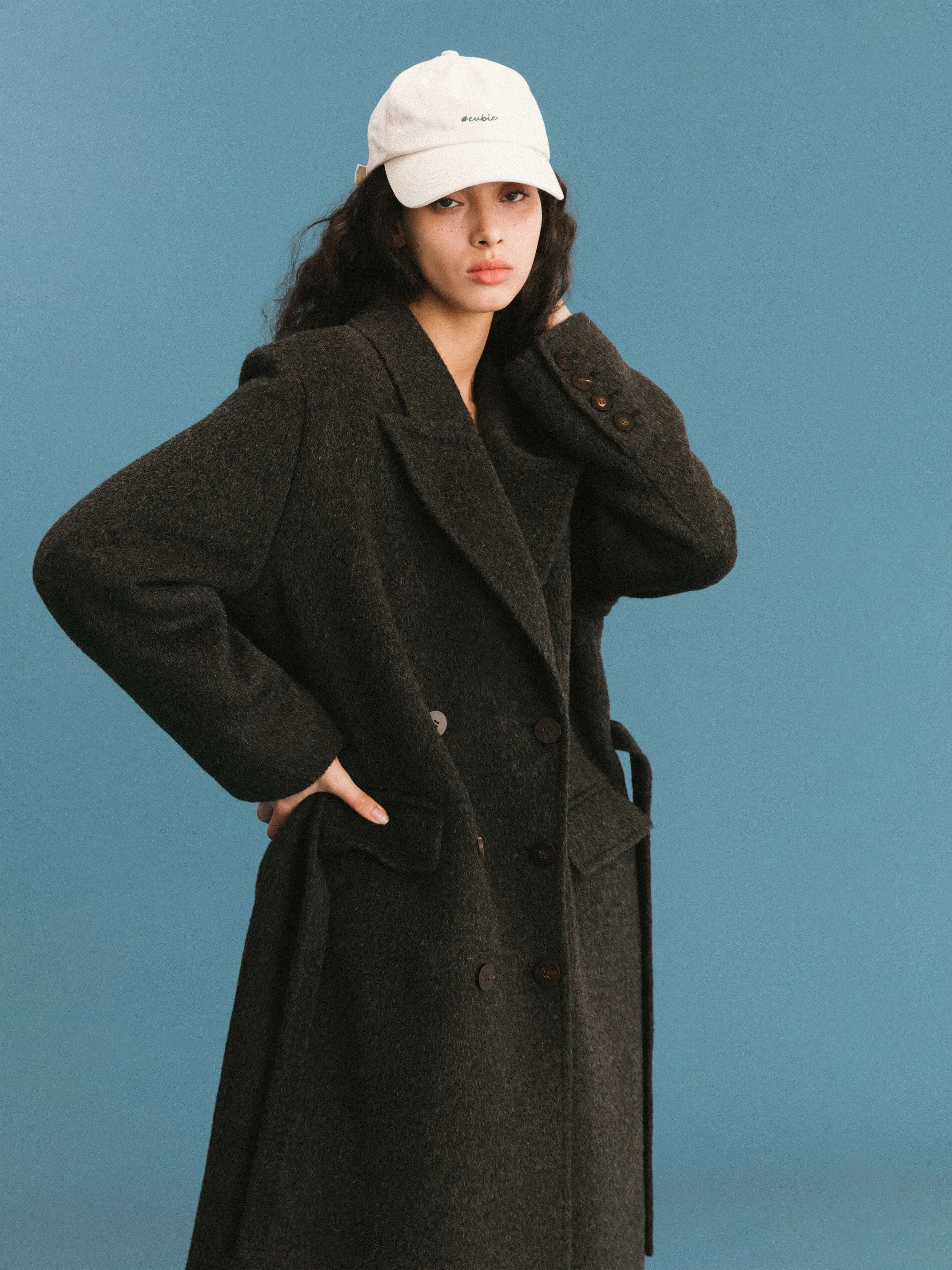 ONE BY CUBIC Straight Wool Blend Long Coat