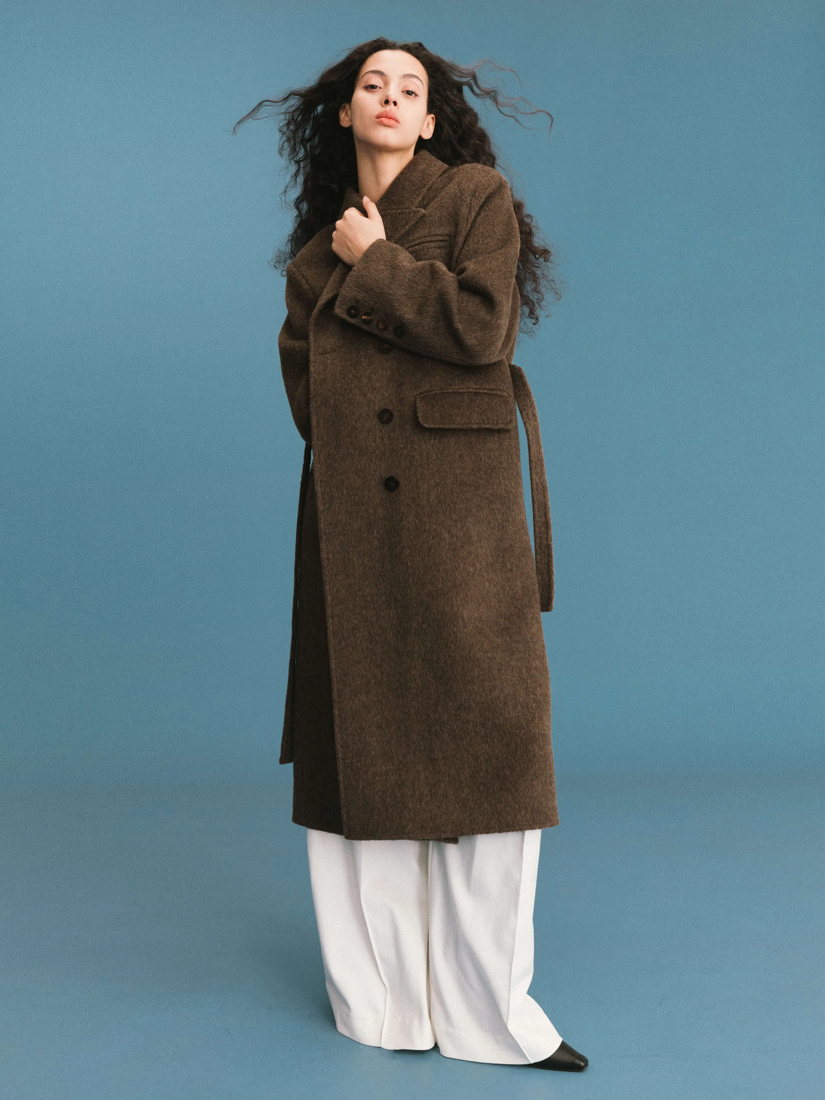 ONE BY CUBIC Straight Wool Blend Long Coat