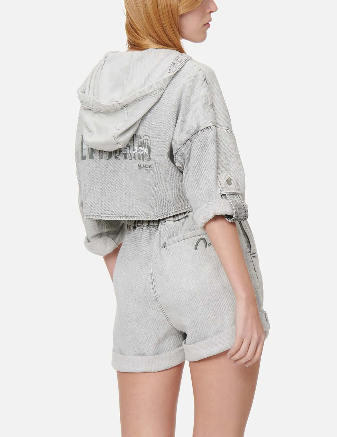 Open-Back Knit Denim Jumpsuit