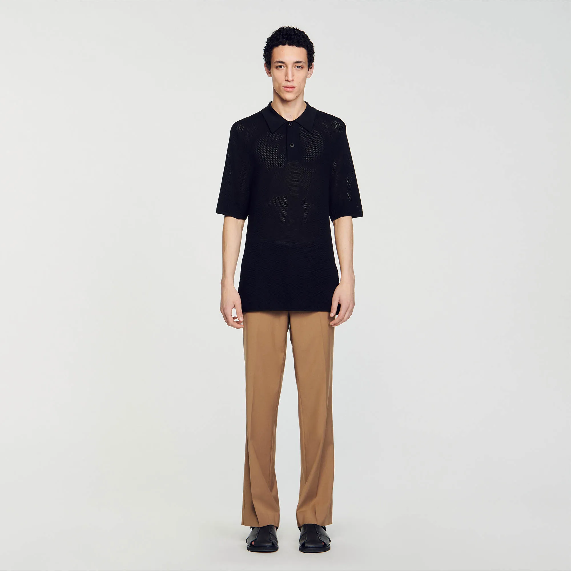 Openwork knit polo shirt