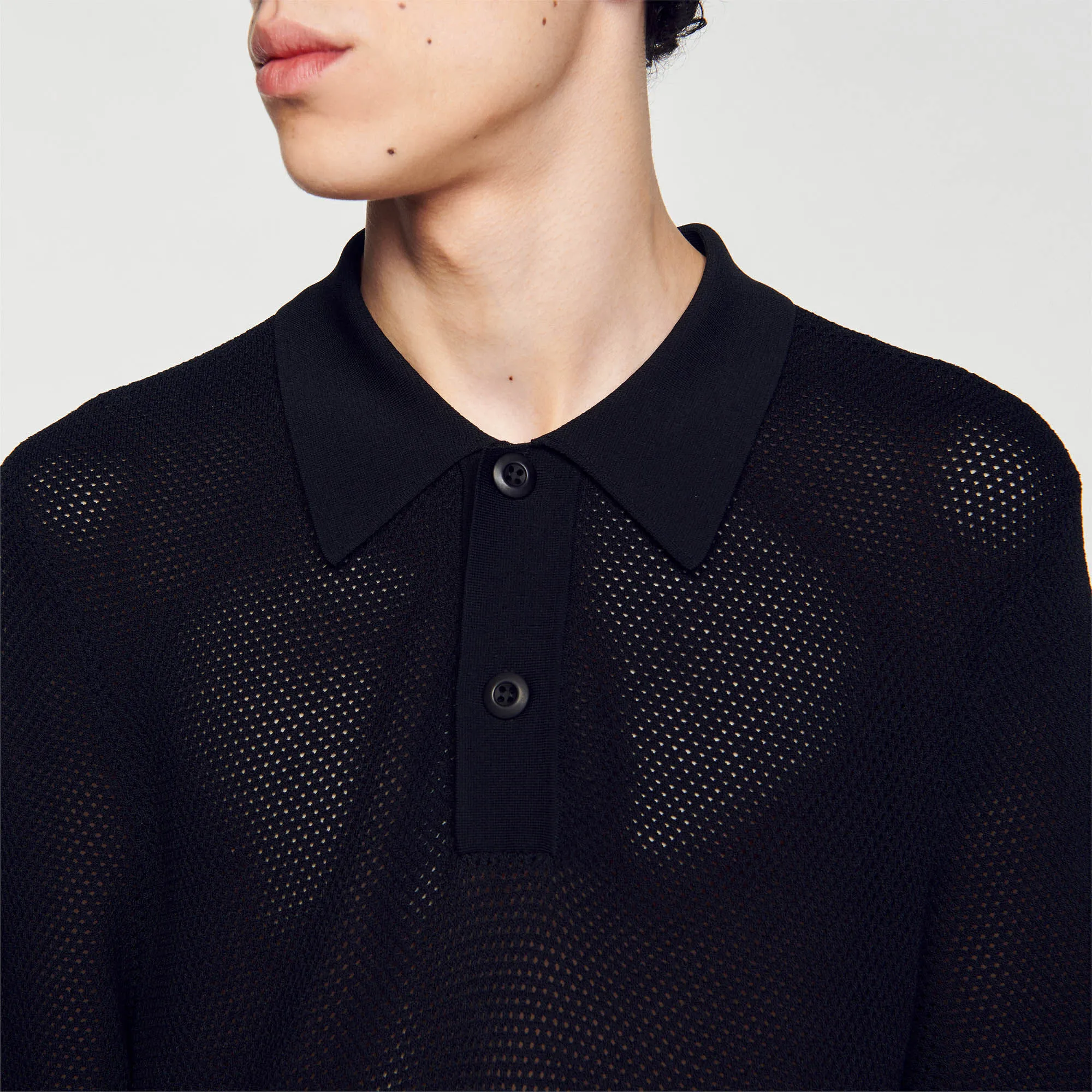 Openwork knit polo shirt