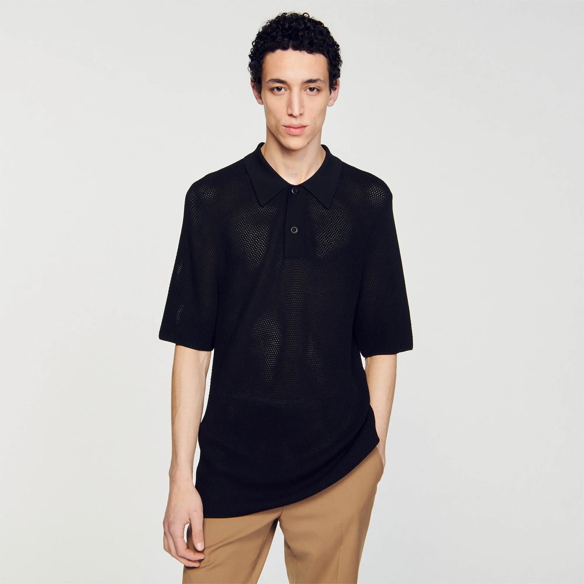 Openwork knit polo shirt