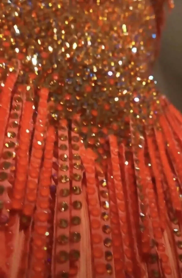 Orange Dress with Swarovski Crystals in Latin Style