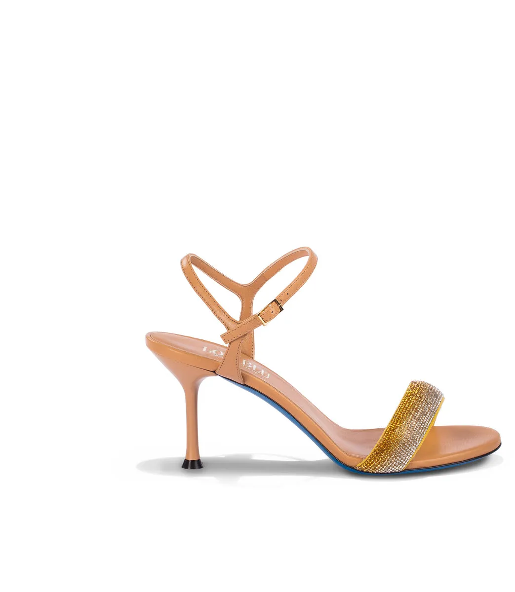 Orange rhinestone sandals in nappa leather