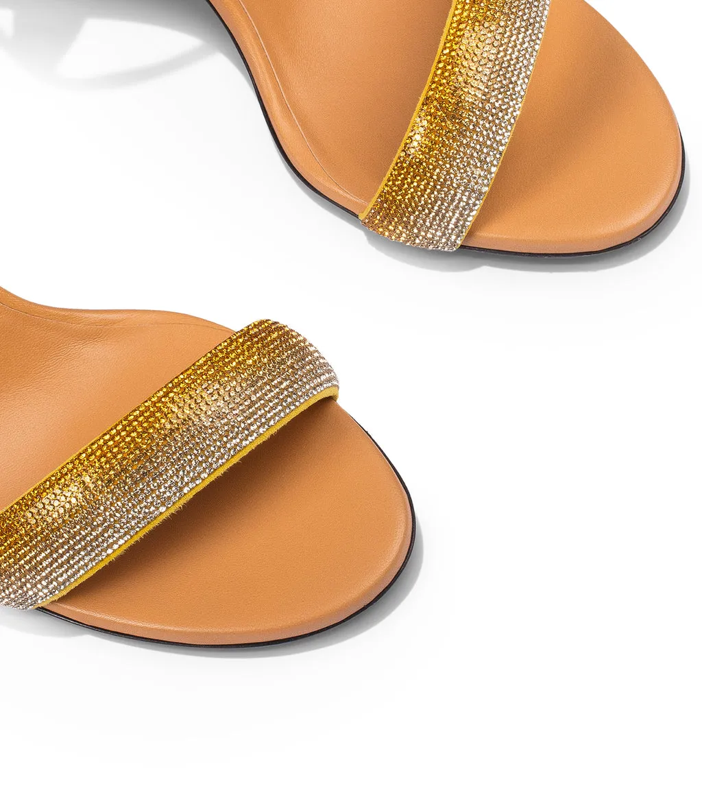 Orange rhinestone sandals in nappa leather