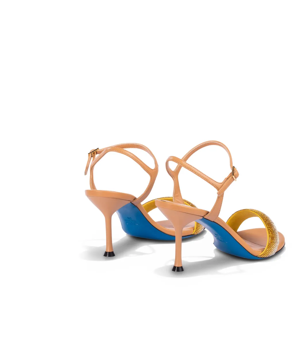 Orange rhinestone sandals in nappa leather