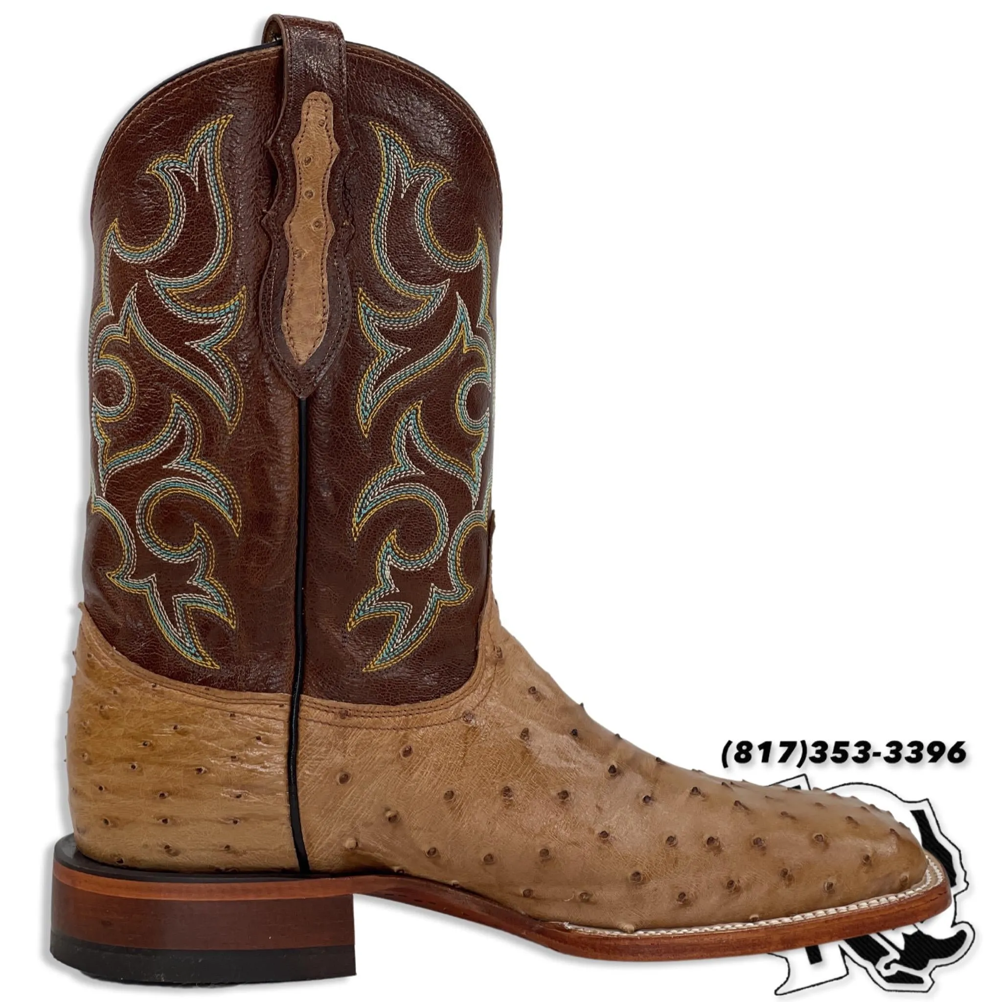 Ostrich Cognac Western Boots