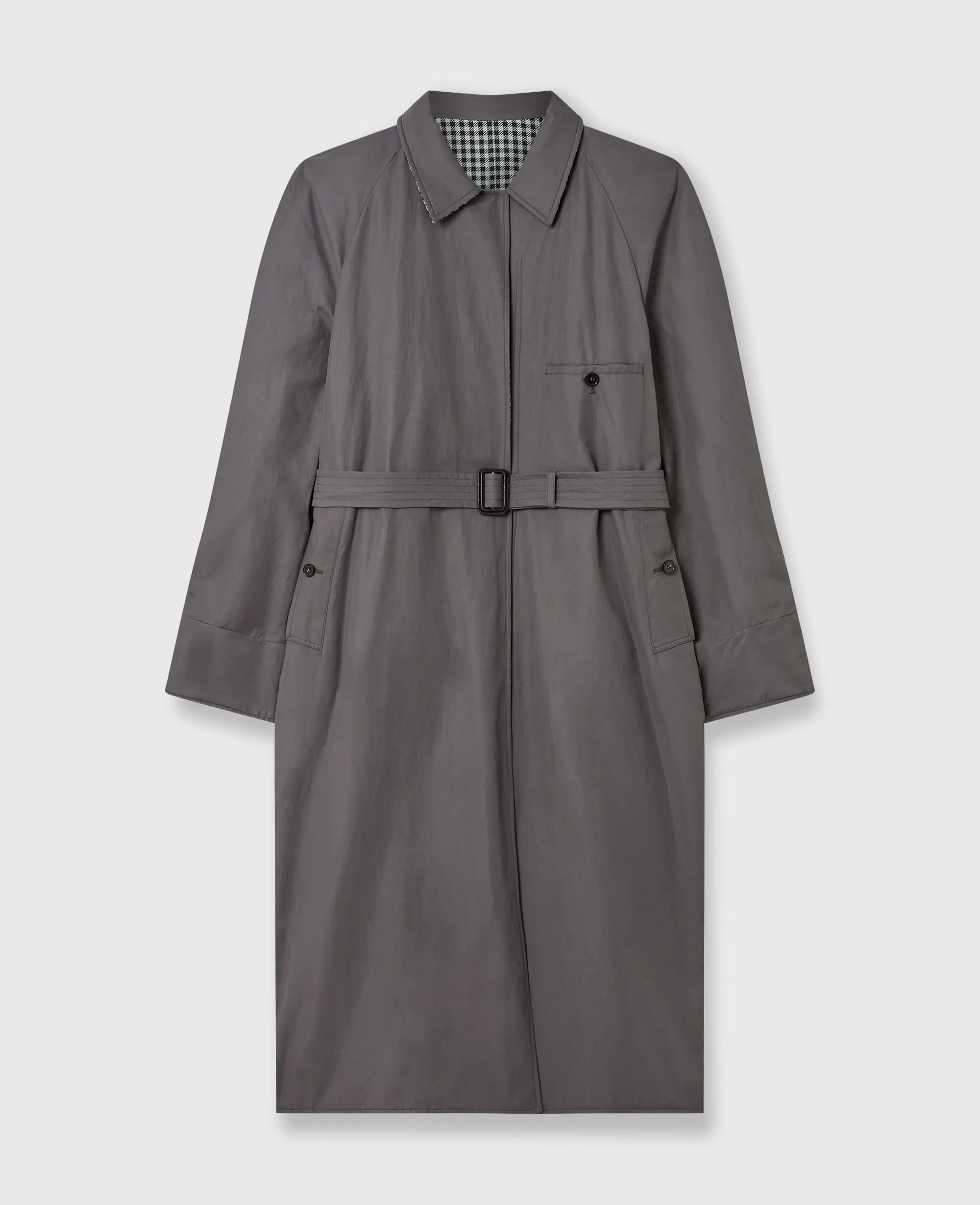 Check Patterned Trench Coat with Belt