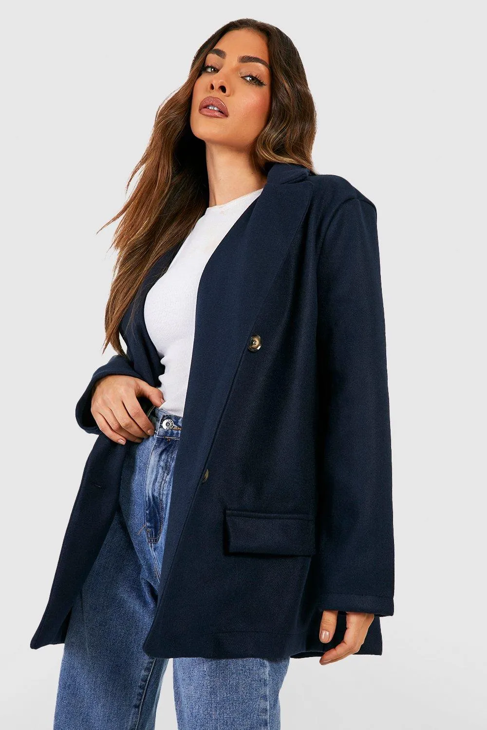 Oversized Double Breasted Short Wool Look Coat