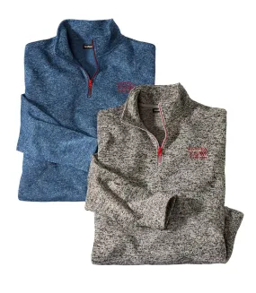 Grey Blue Brushed Fleece Jumpers 2-Pack