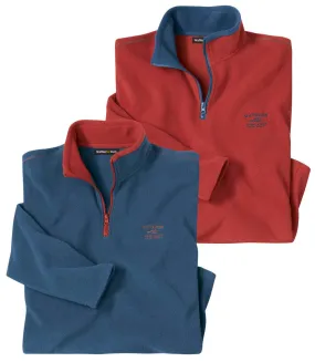 2-Pack Men's Microfleece Half Zip Jumpers - Orange Blue