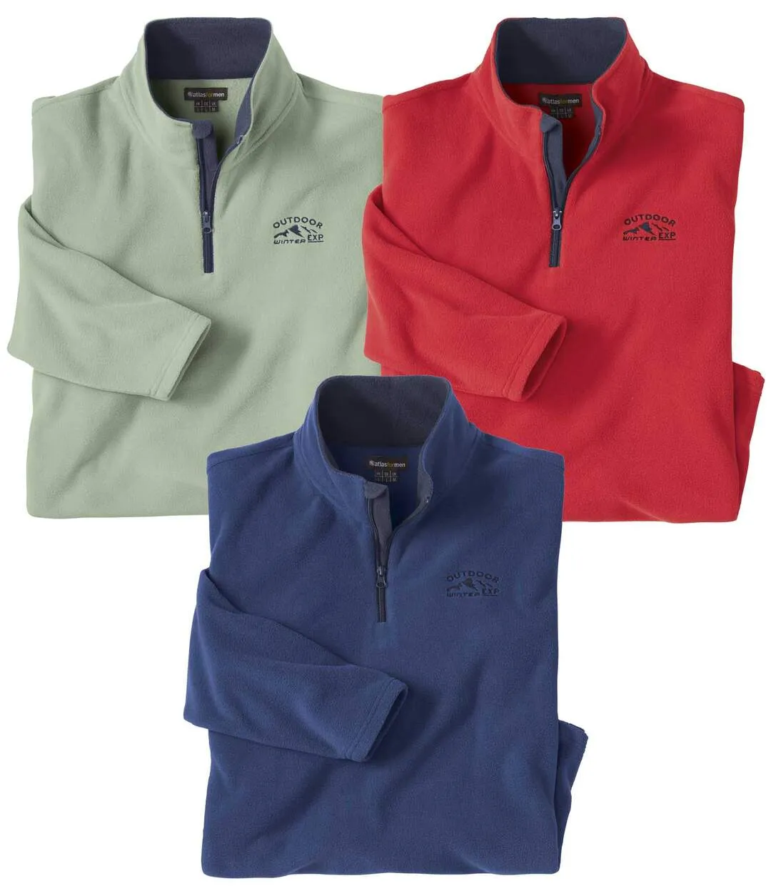 3-Pack Men's Microfleece Jumpers - Green Coral Blue