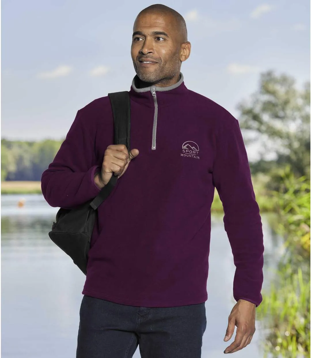 3-Pack Men's Sporty Microfleece Sweaters in Blue, Ecru, and Plum