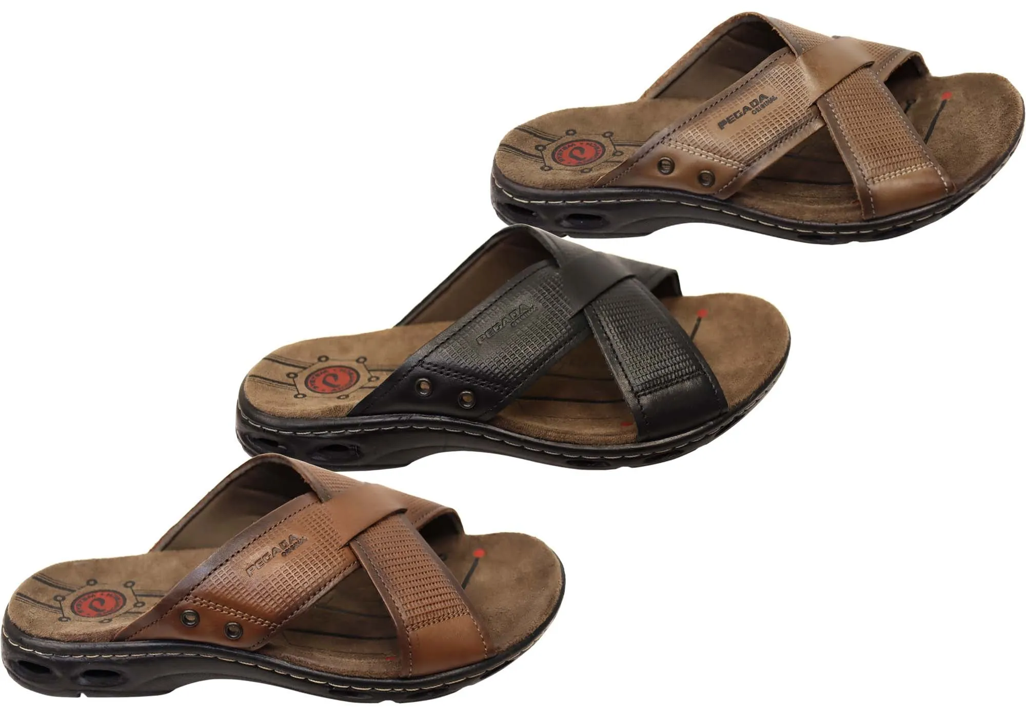 Pegada Hobbs Mens Comfortable Leather Slides Sandals Made In Brazil