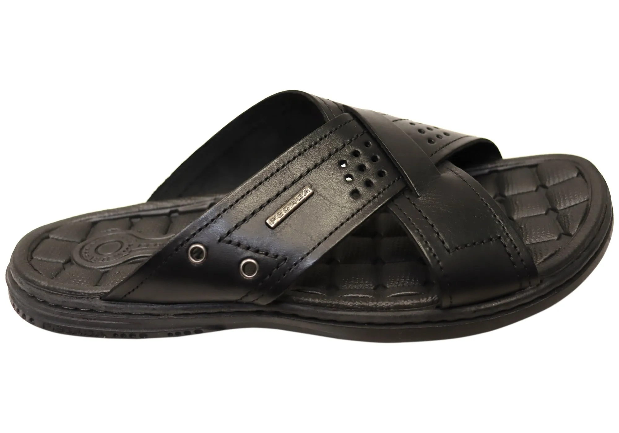 Pegada Perry Mens Comfortable Leather Slides Sandals Made In Brazil