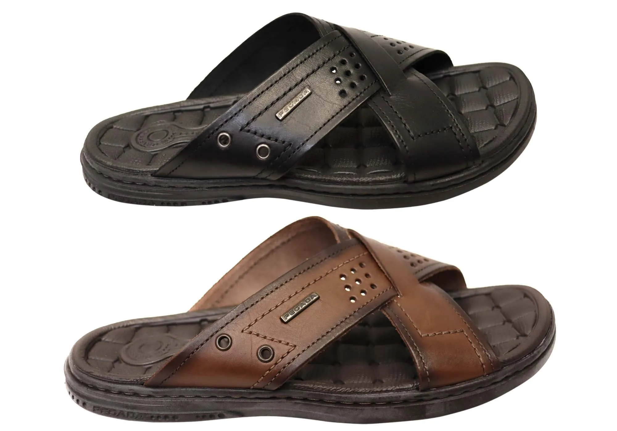 Pegada Perry Mens Comfortable Leather Slides Sandals Made In Brazil