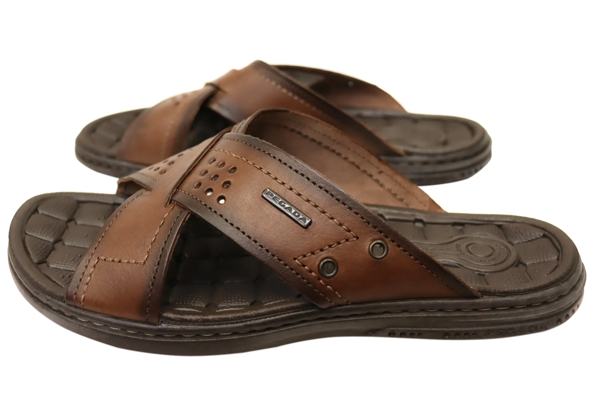 Pegada Perry Mens Comfortable Leather Slides Sandals Made In Brazil