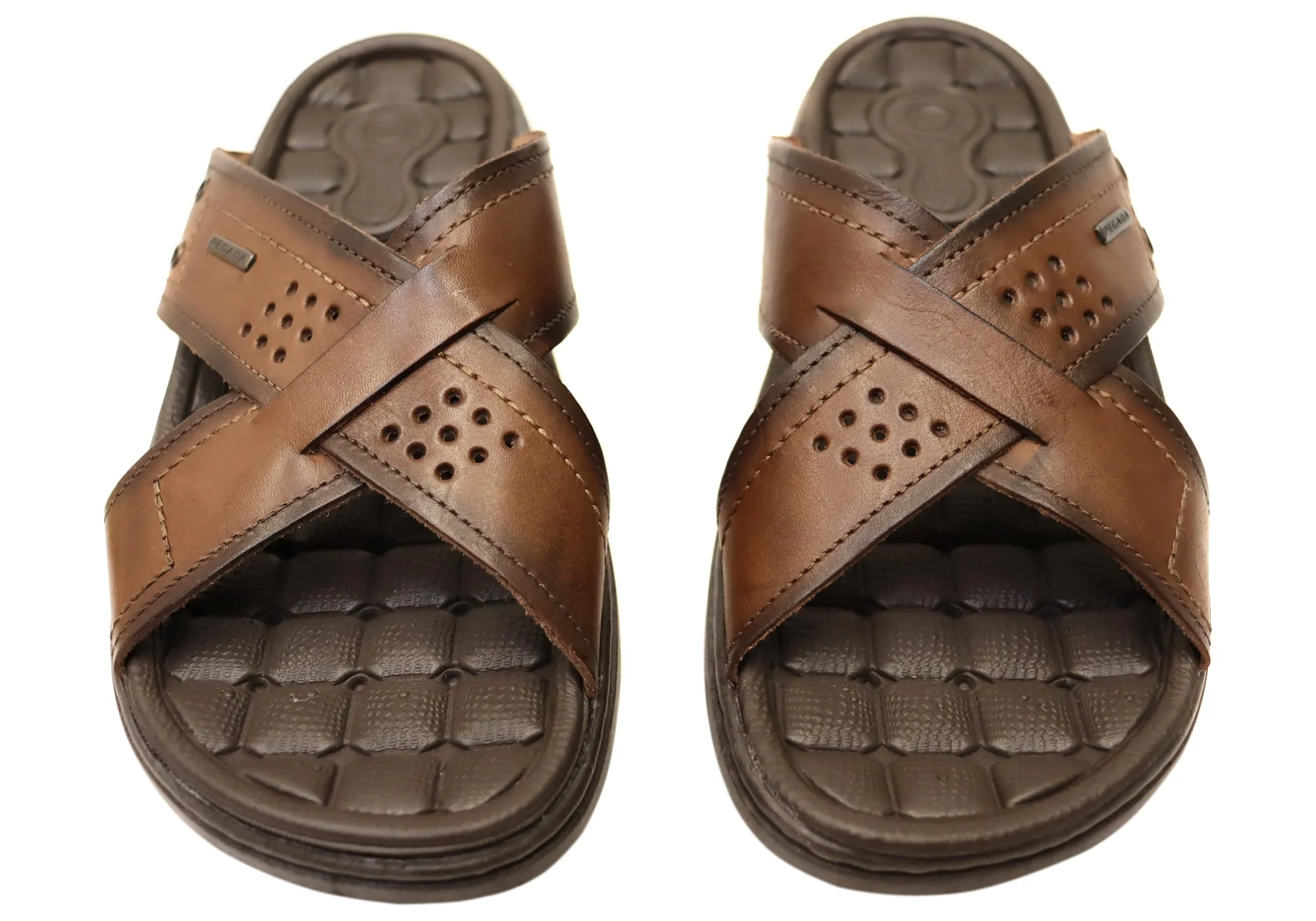 Pegada Perry Mens Comfortable Leather Slides Sandals Made In Brazil