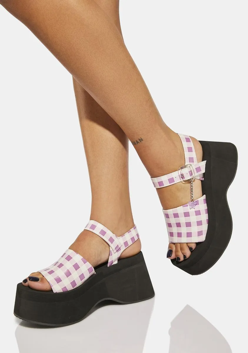 Pink Flying Whispers Plaid Platform Sandals-