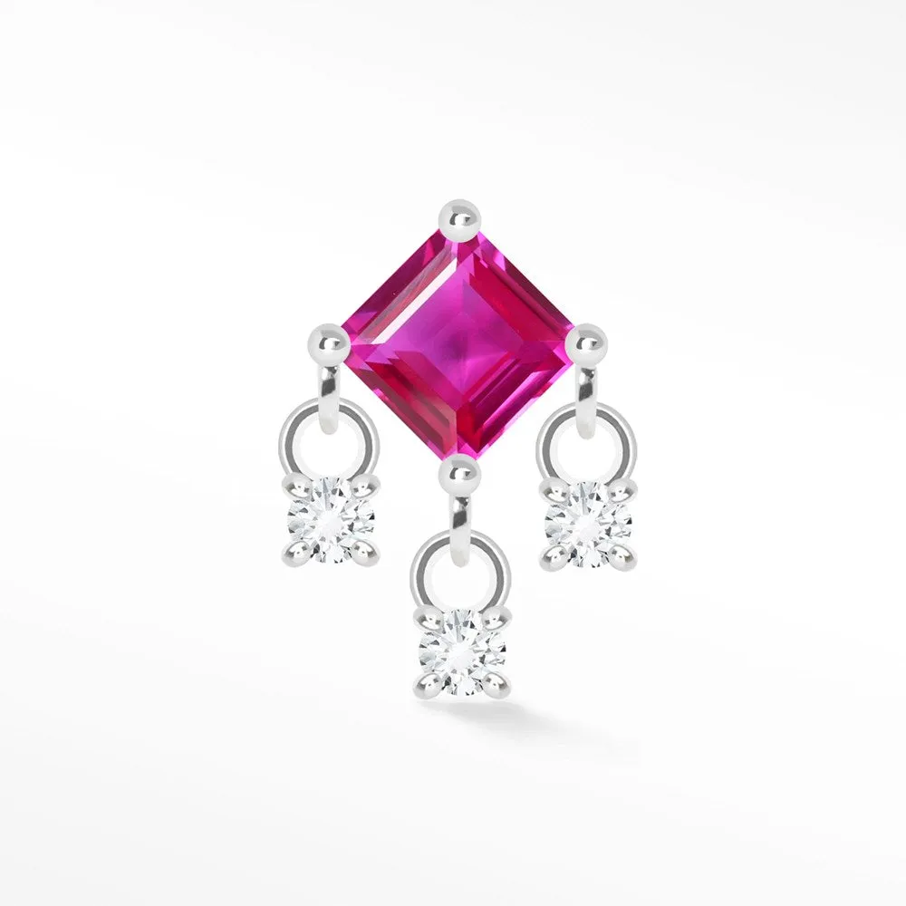 White Gold Pink Sapphire Flat Back Earring