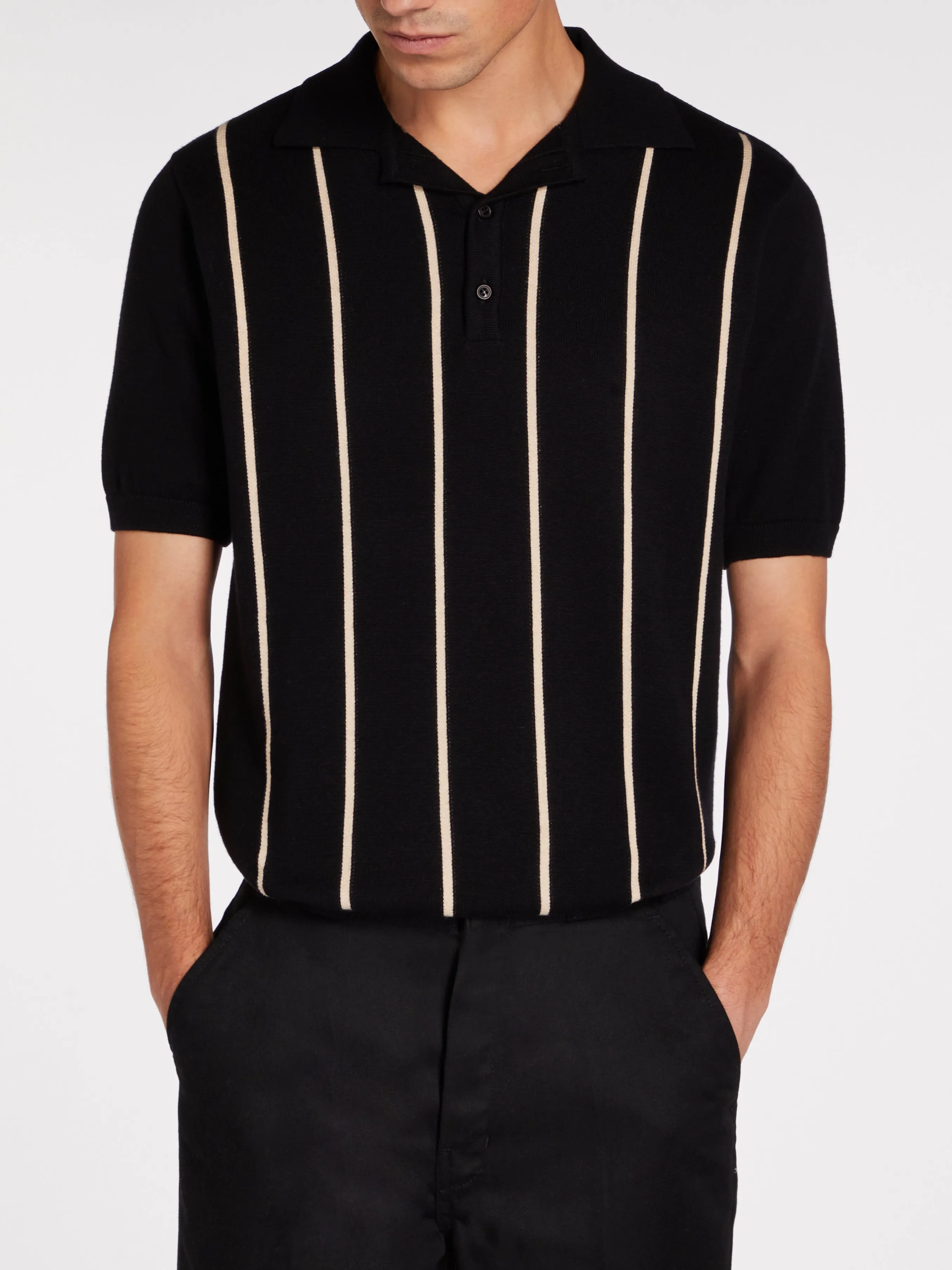 Pinstripe Polo - Black/Cream