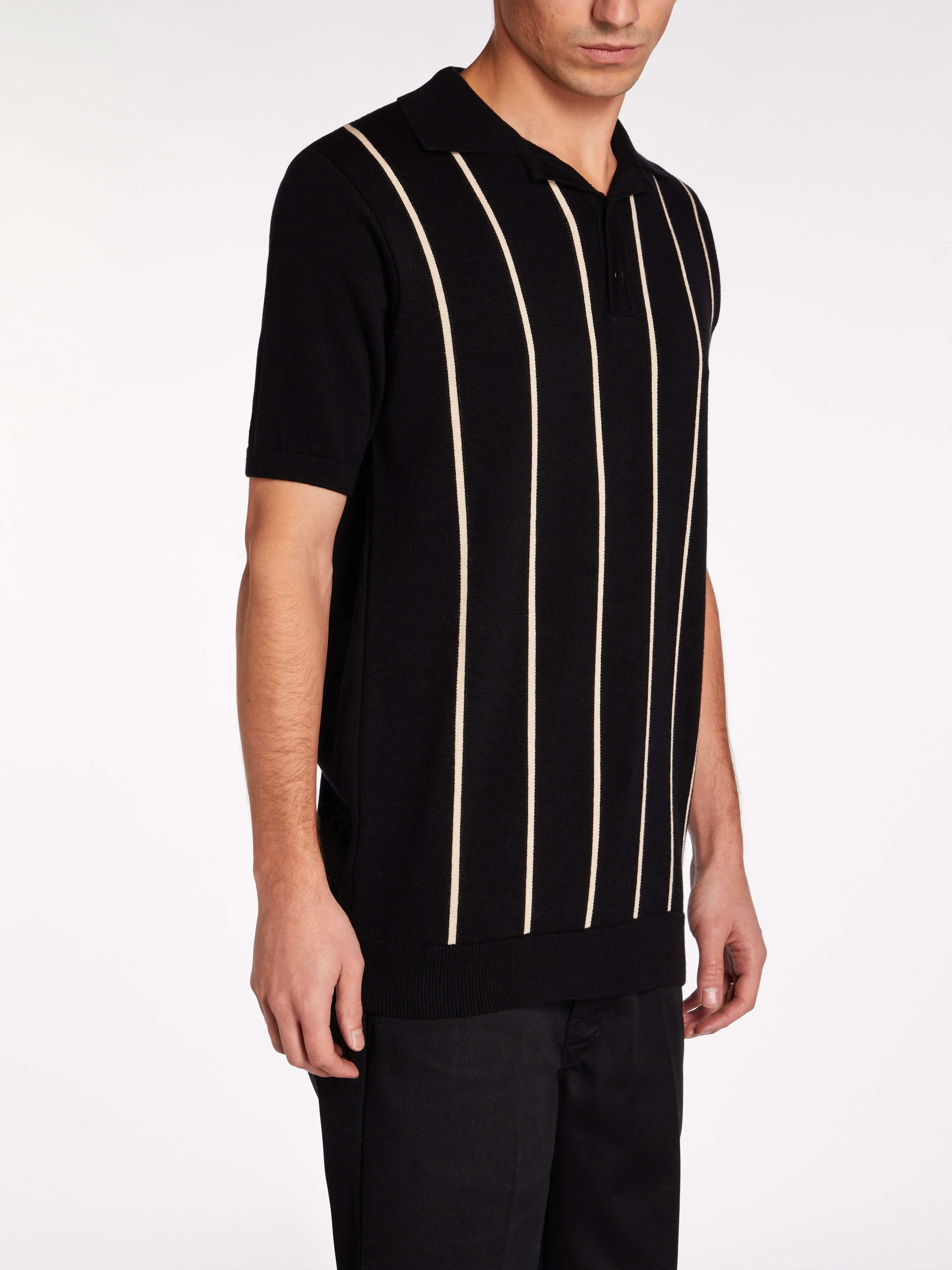 Pinstripe Polo - Black/Cream