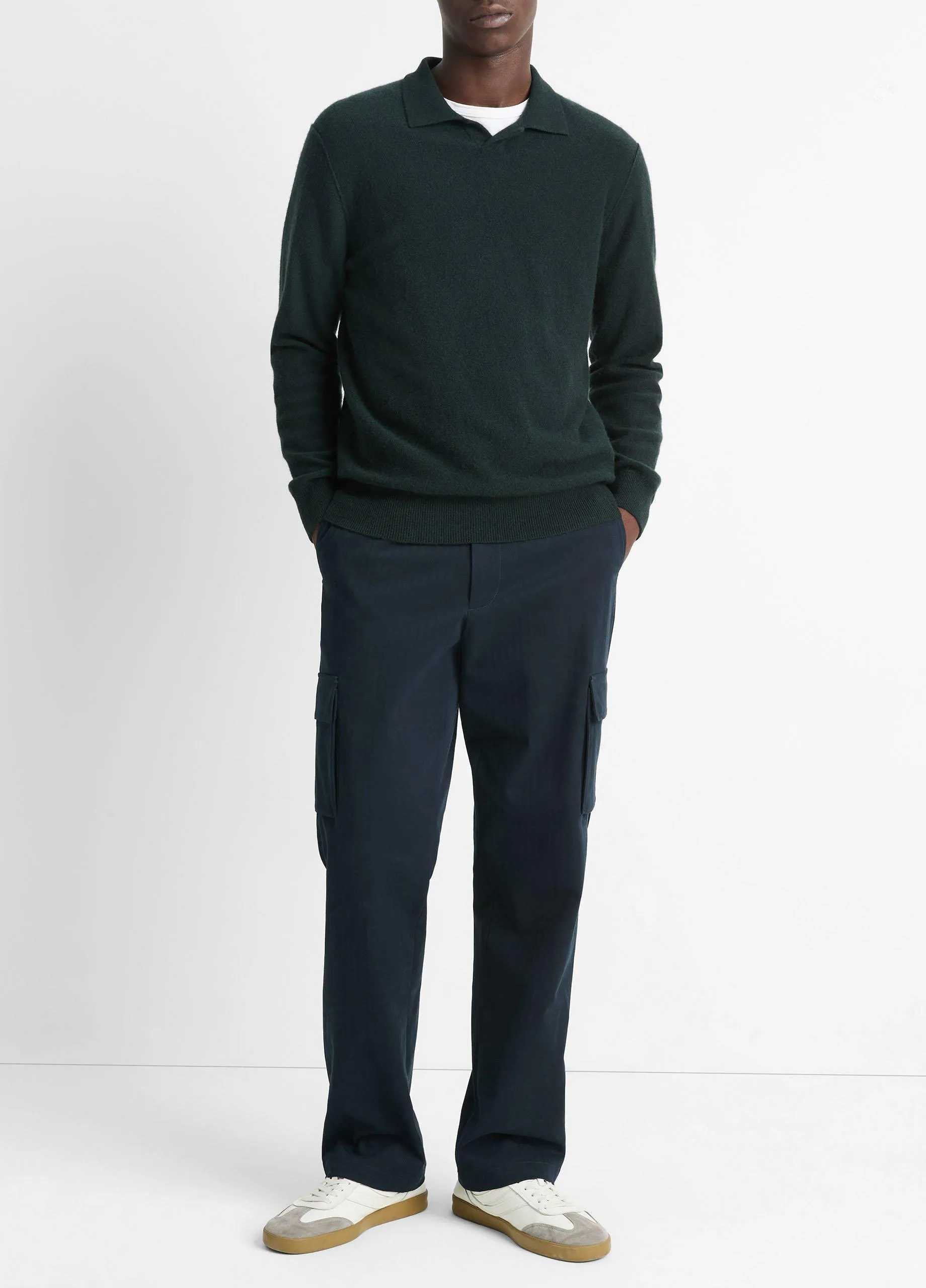 Plush Cashmere Johnny-Collar Polo