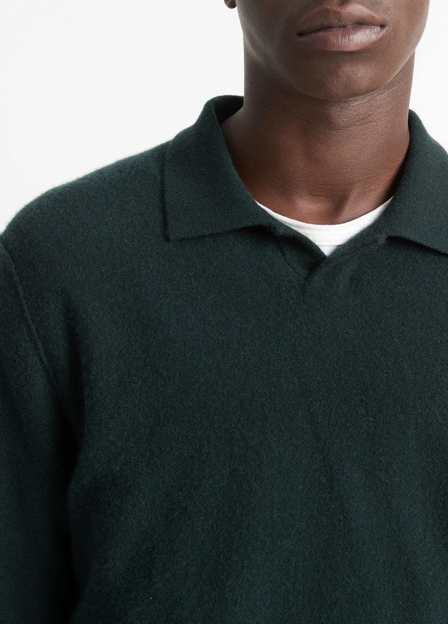 Plush Cashmere Johnny-Collar Polo