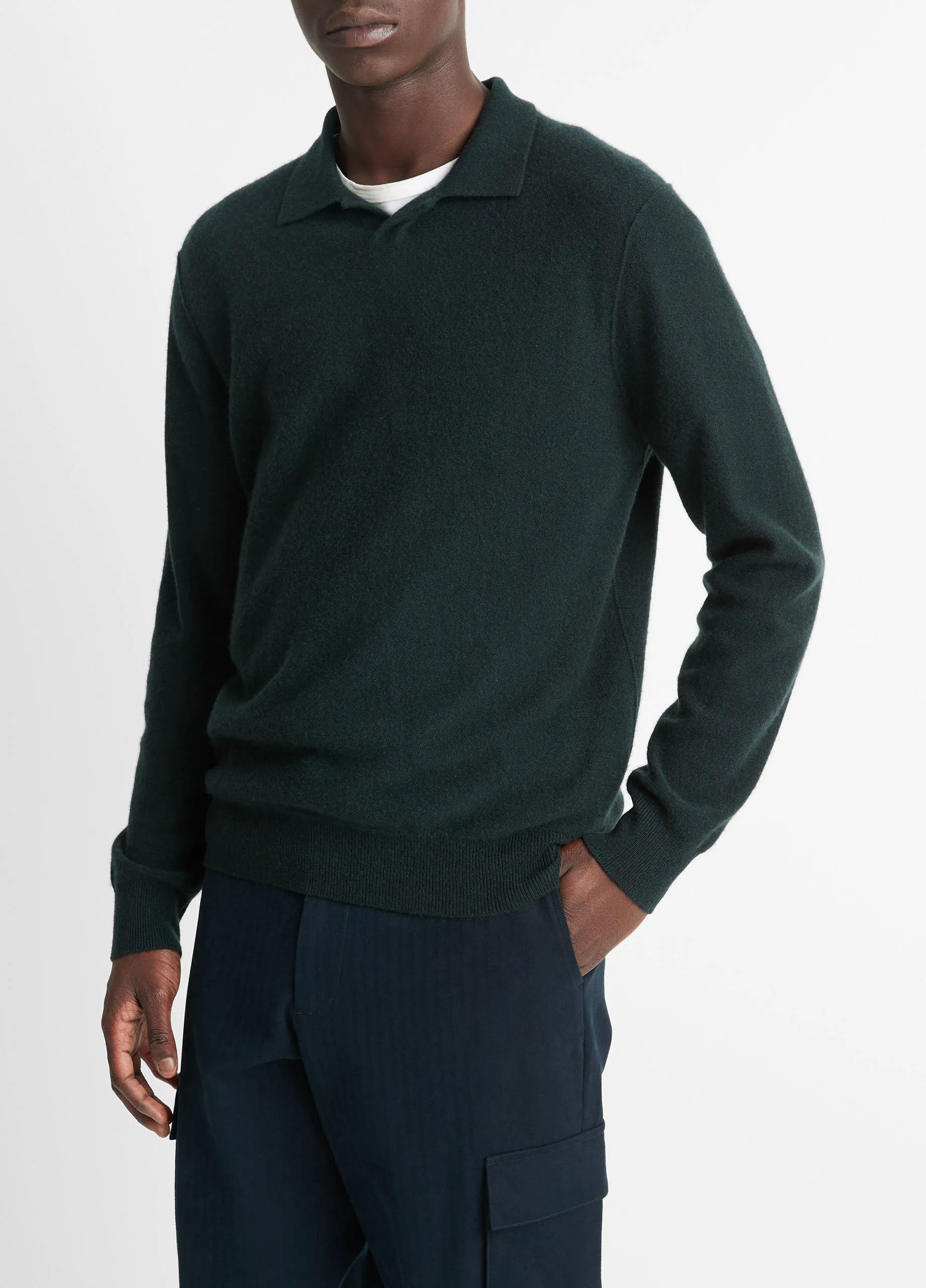 Plush Cashmere Johnny-Collar Polo