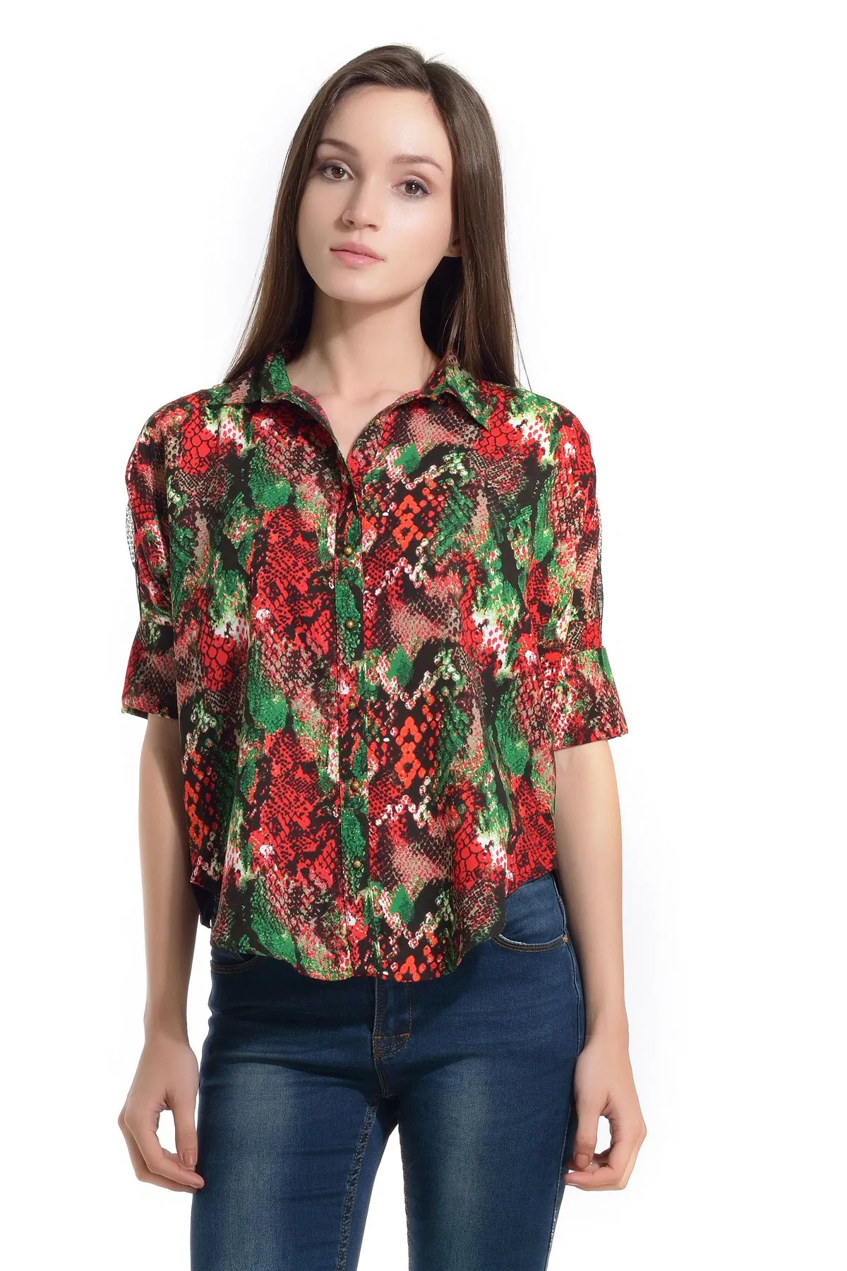 Lace Yoke Printed Shirt