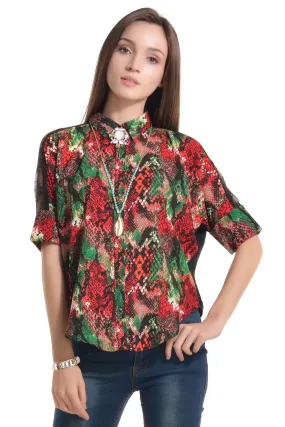 Lace Yoke Printed Shirt