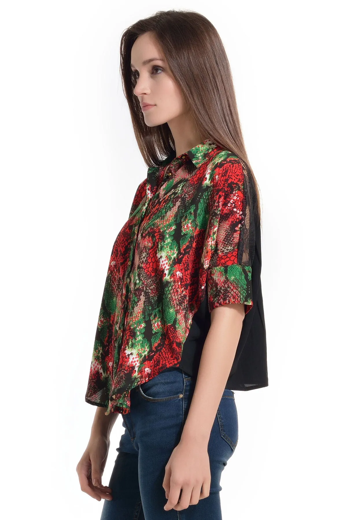 Lace Yoke Printed Shirt