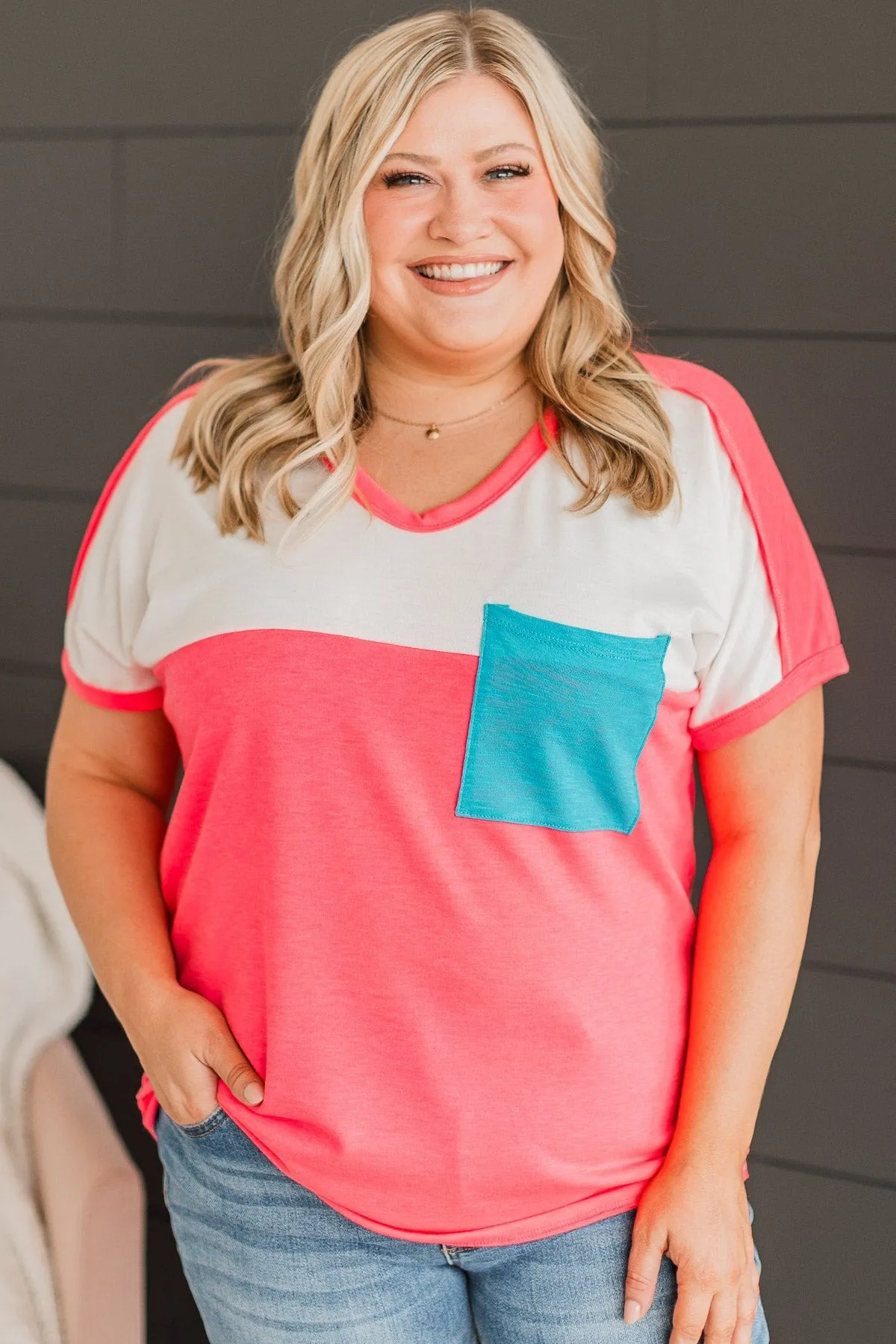 Ivory & Neon Pink Knit Top