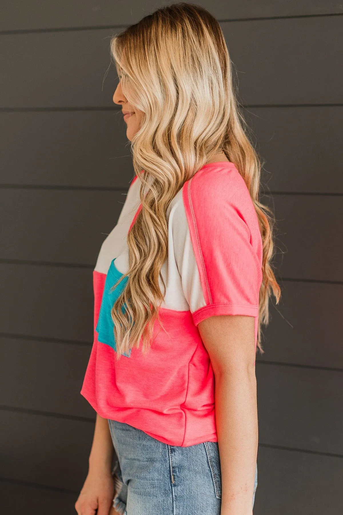 Ivory & Neon Pink Knit Top