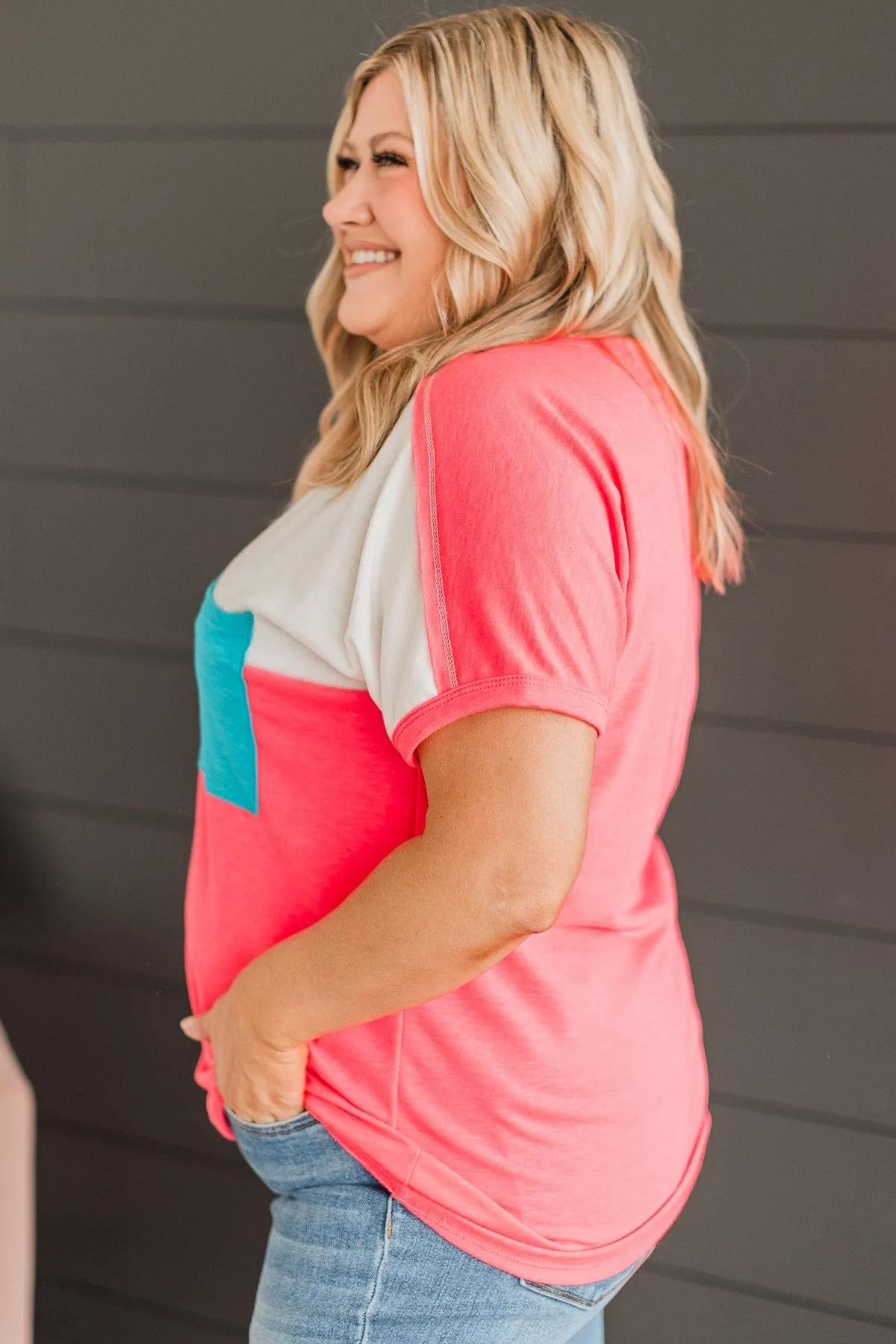 Ivory & Neon Pink Knit Top