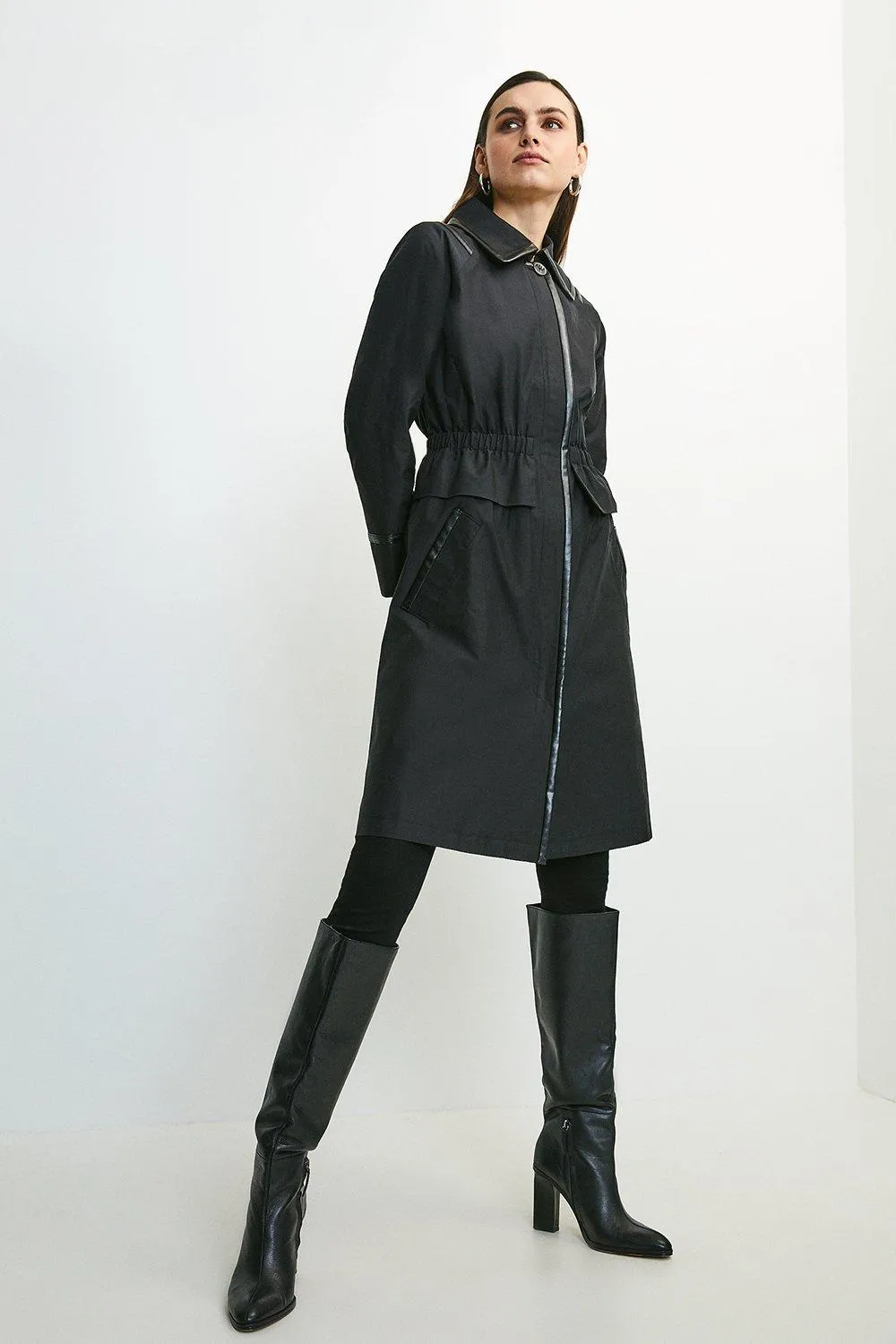 Karen Millen Peplum Trench Coat with Pu Detail