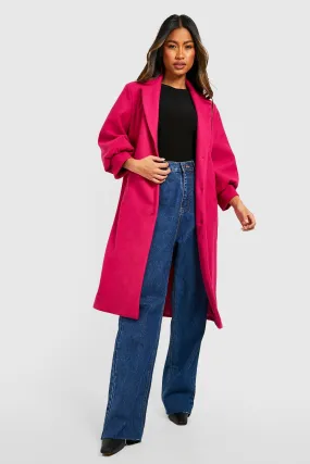 Puff Sleeve Wool Look Coat