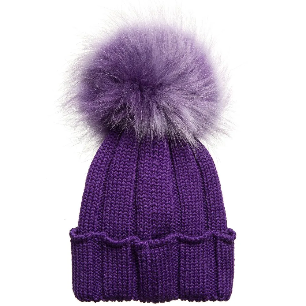 Purple Merino Pom-Pom Hat