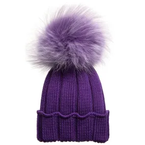 Purple Merino Pom-Pom Hat