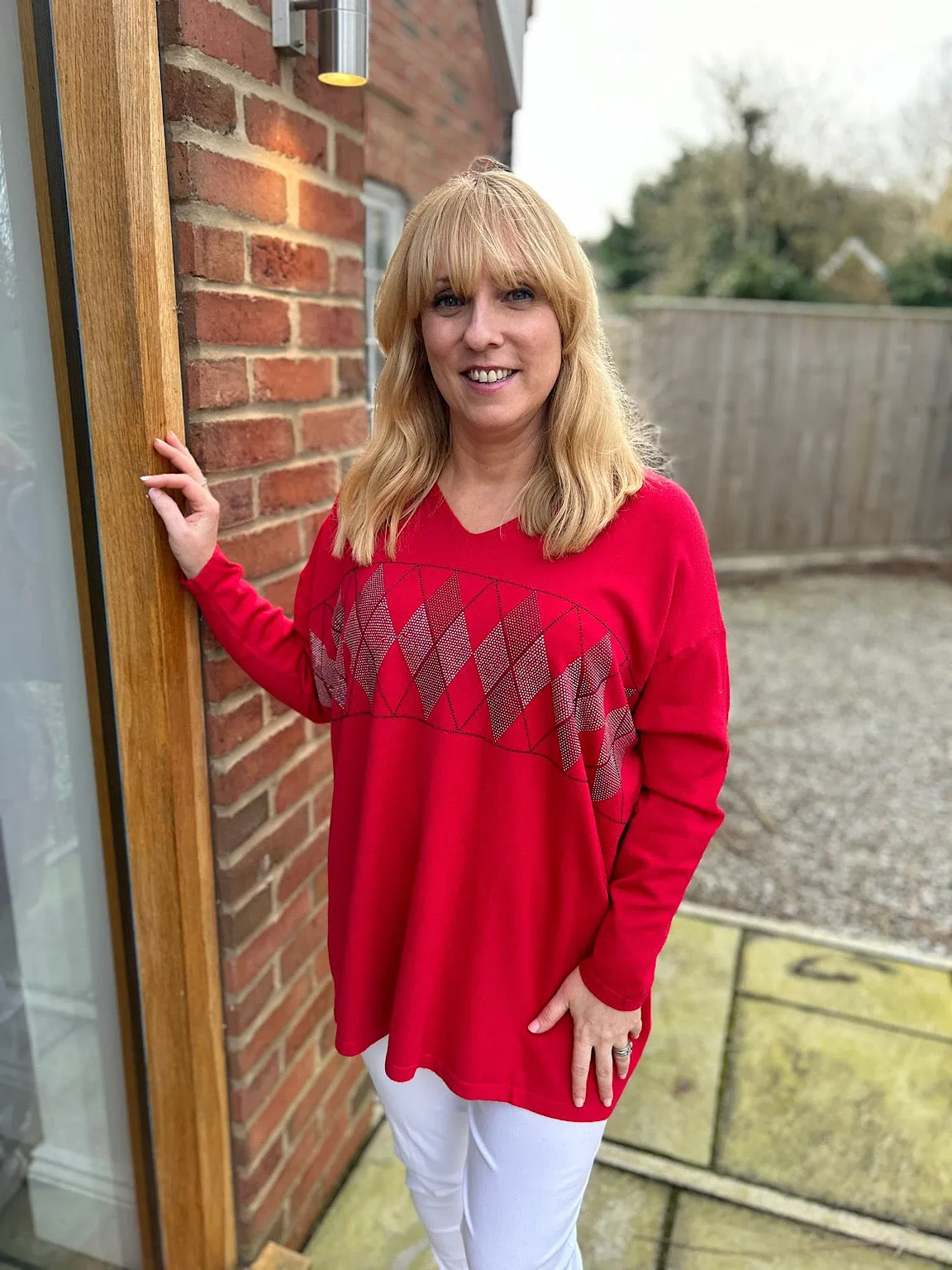 Red Diamante Diamond Knit Gail