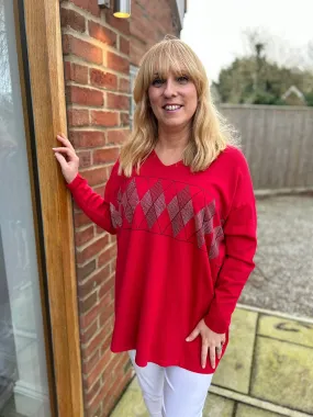 Red Diamante Diamond Knit Gail