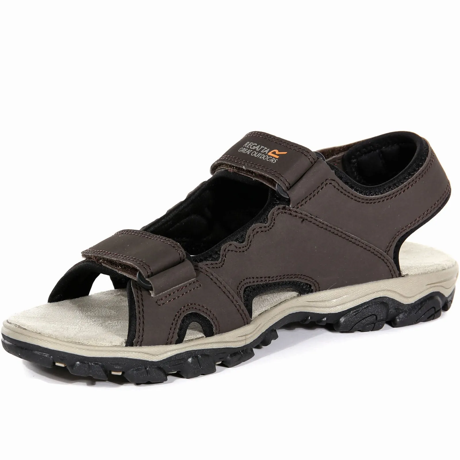 Regatta Mens Holcombe Vent Strappy Hook & Loop Walking Sandals - Peat Parchment