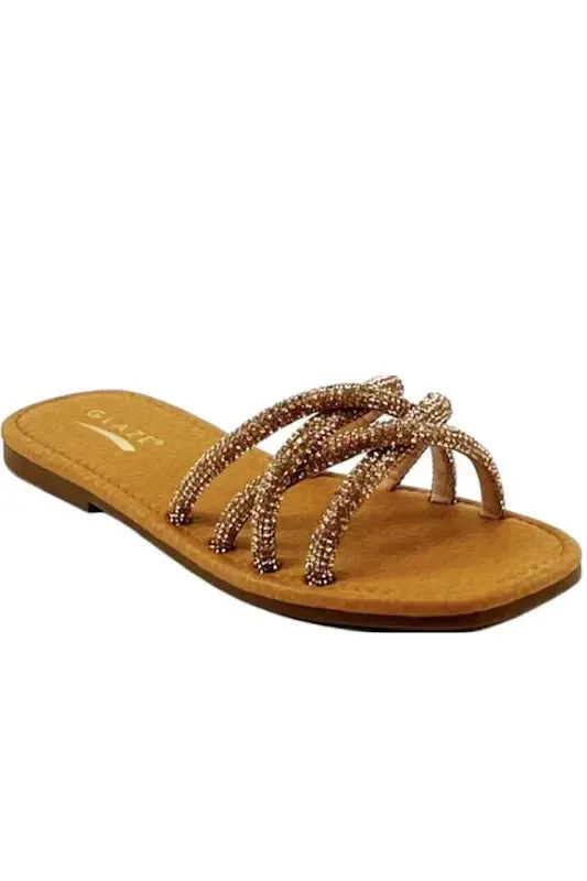 RHINESTONE STRAPPY FLAT SLIDES