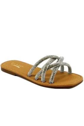 RHINESTONE STRAPPY FLAT SLIDES