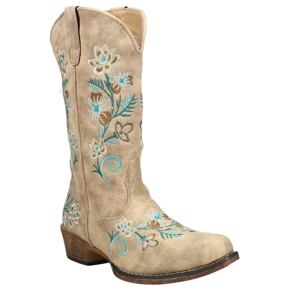 Riley Floral Embroidery Snip Toe Cowboy Boots