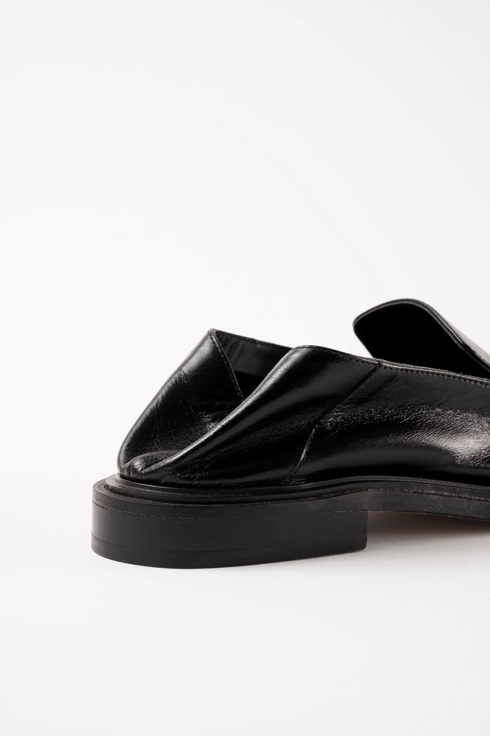 RIO - Black Polished Leather Flat Mules