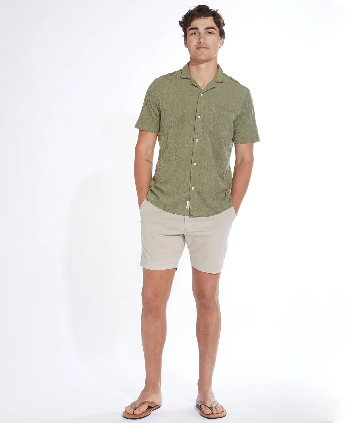 Rivera Olive Resort Shirt with Knit Pocket